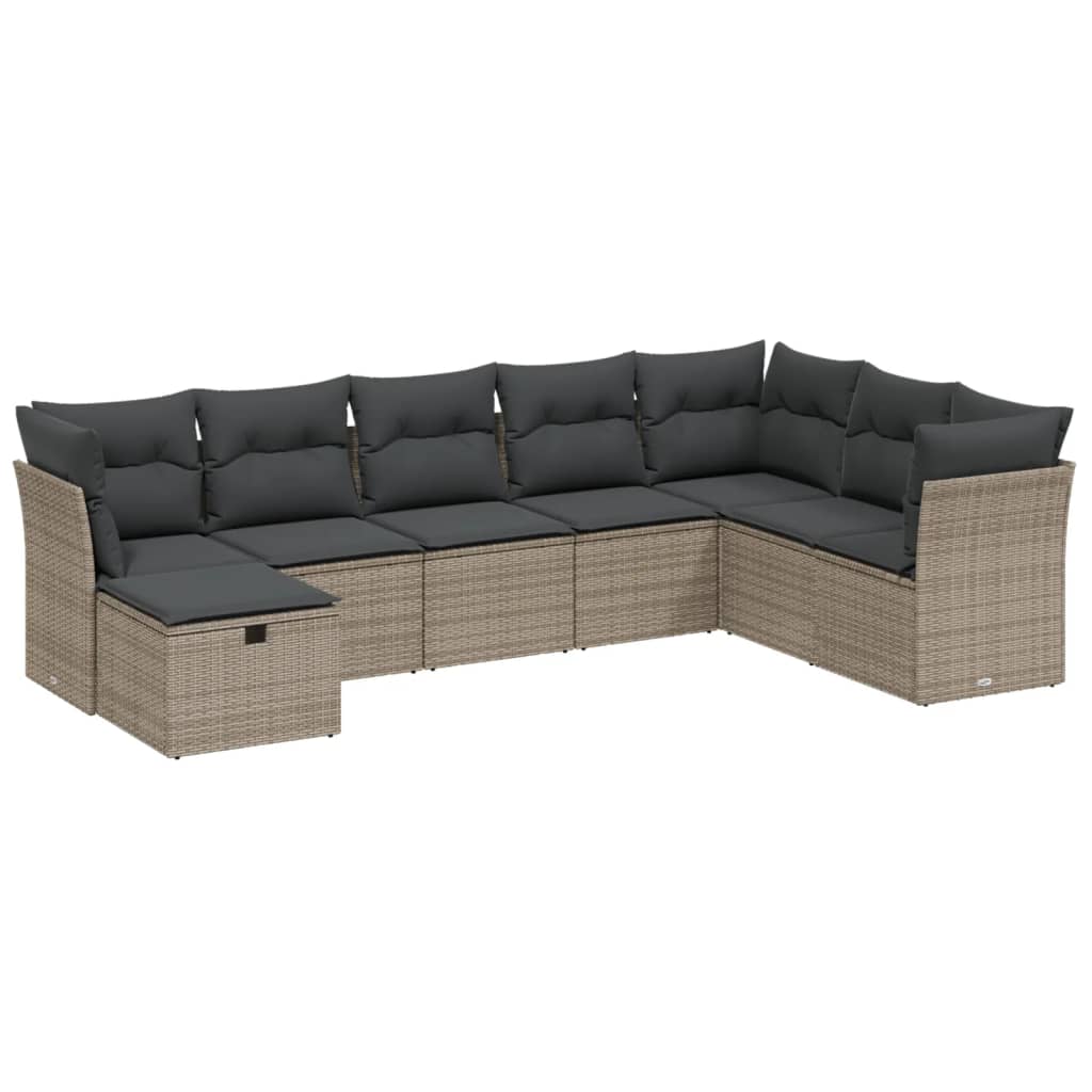 8 Piece Garden Sofa Set with Cushions Grey Poly Rattan