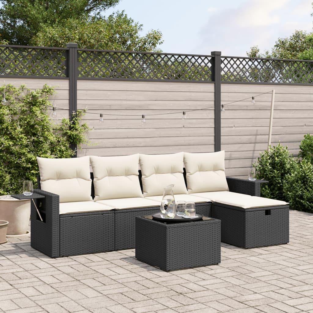 6 Piece Garden Sofa Set with Cushions Black Poly Rattan