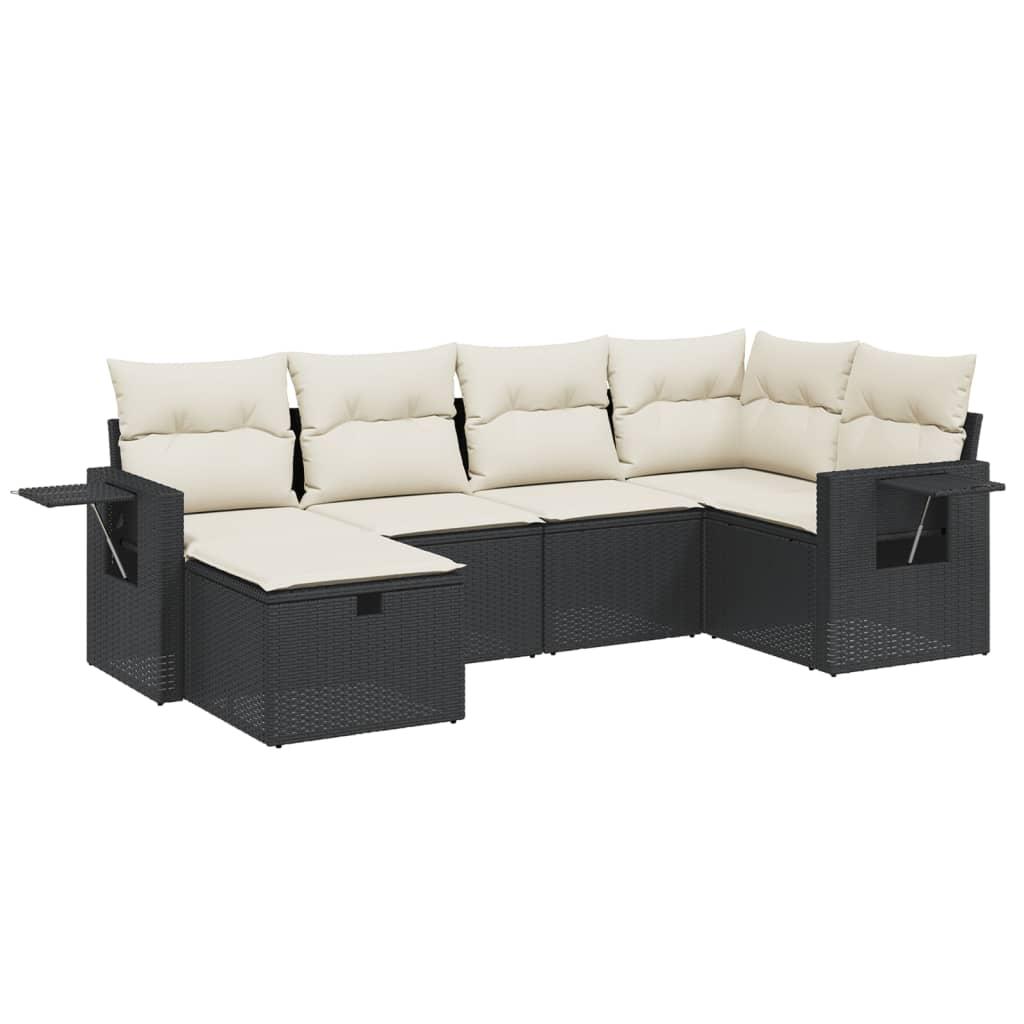 6 Piece Garden Sofa Set with Cushions Black Poly Rattan