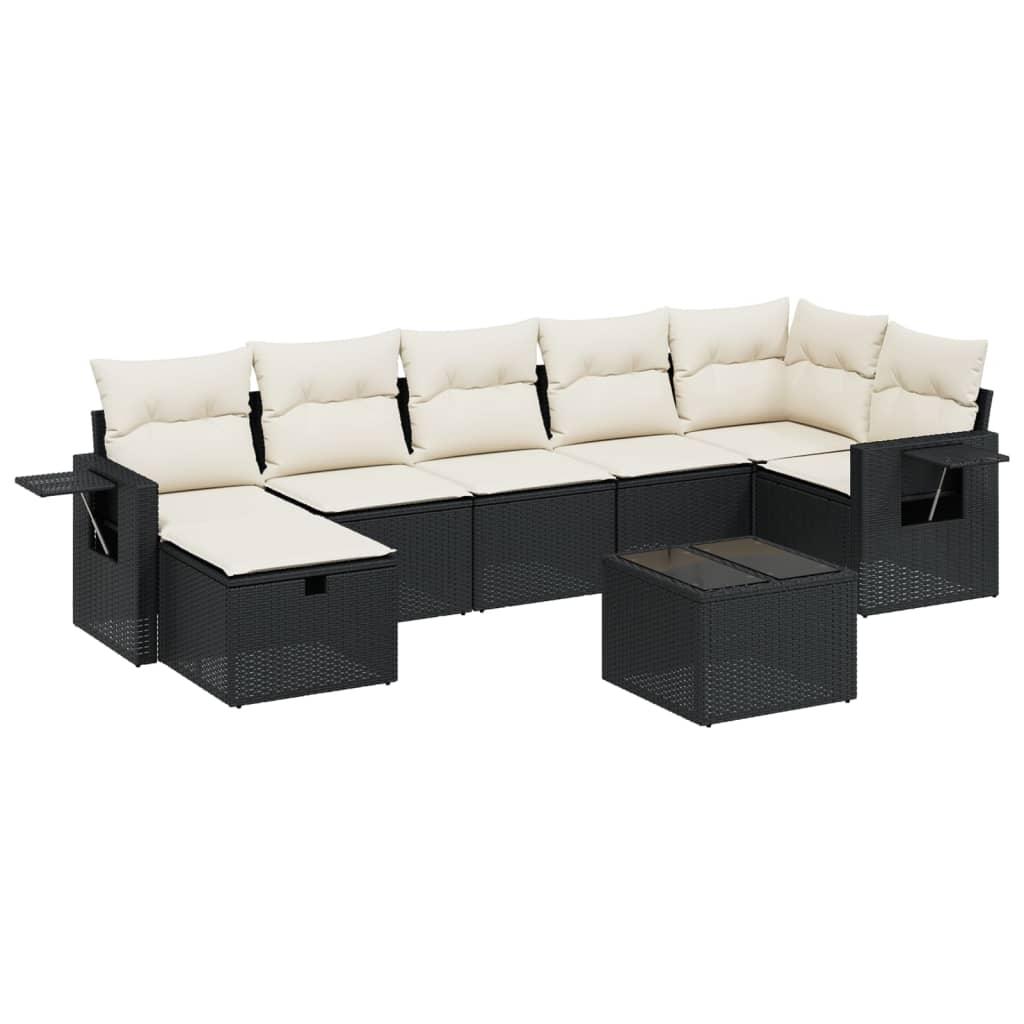 8 Piece Garden Sofa Set with Cushions Black Poly Rattan