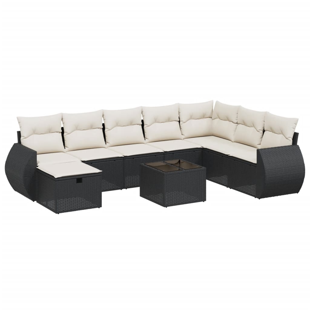 9 Piece Garden Sofa Set with Cushions Black Poly Rattan