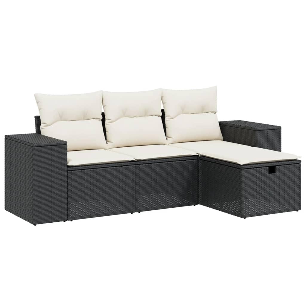 4 Piece Garden Sofa Set with Cushions Black Poly Rattan