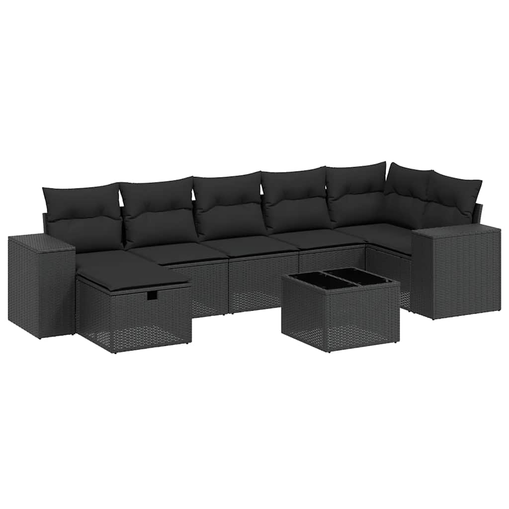 8 Piece Garden Sofa Set with Cushions Black Poly Rattan