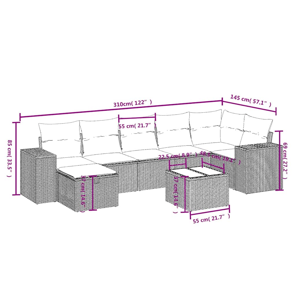 8 Piece Garden Sofa Set with Cushions Black Poly Rattan