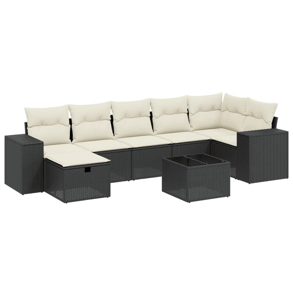 8 Piece Garden Sofa Set with Cushions Black Poly Rattan