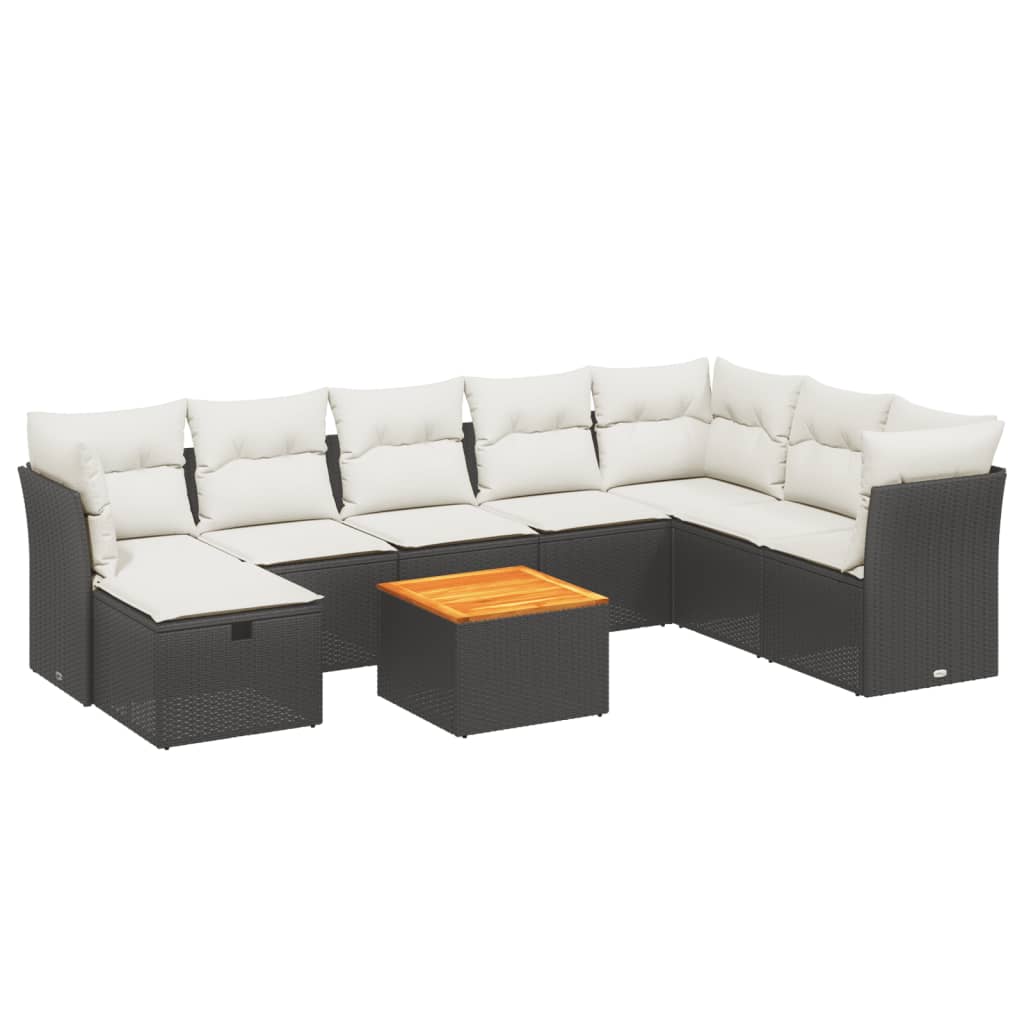 9 Piece Garden Sofa Set with Cushions Black Poly Rattan