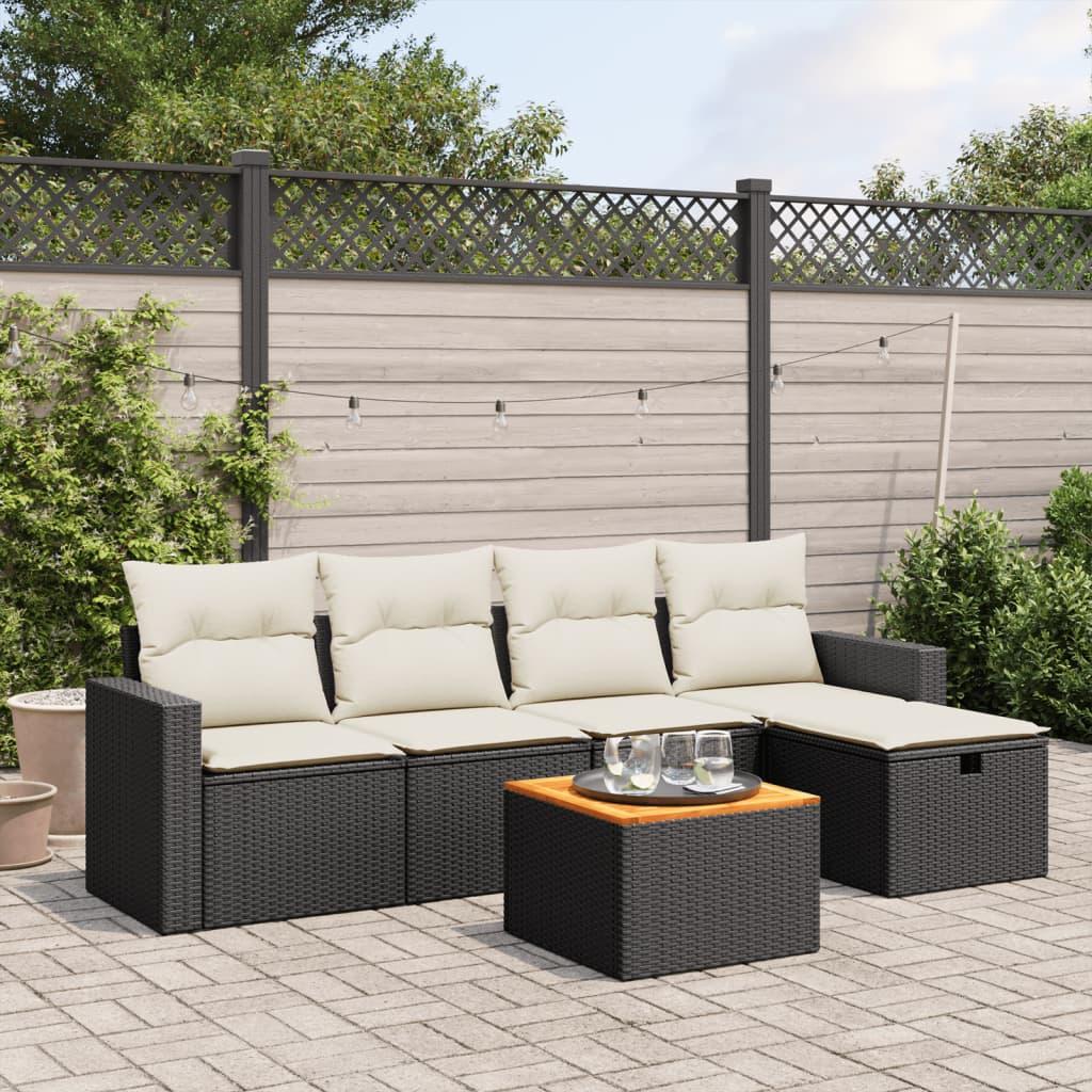 6 Piece Garden Sofa Set with Cushions Black Poly Rattan