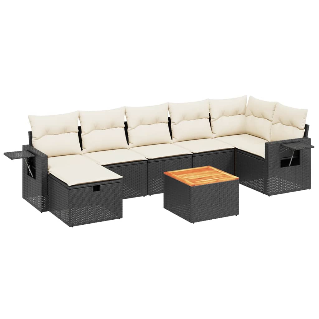8 Piece Garden Sofa Set with Cushions Black Poly Rattan