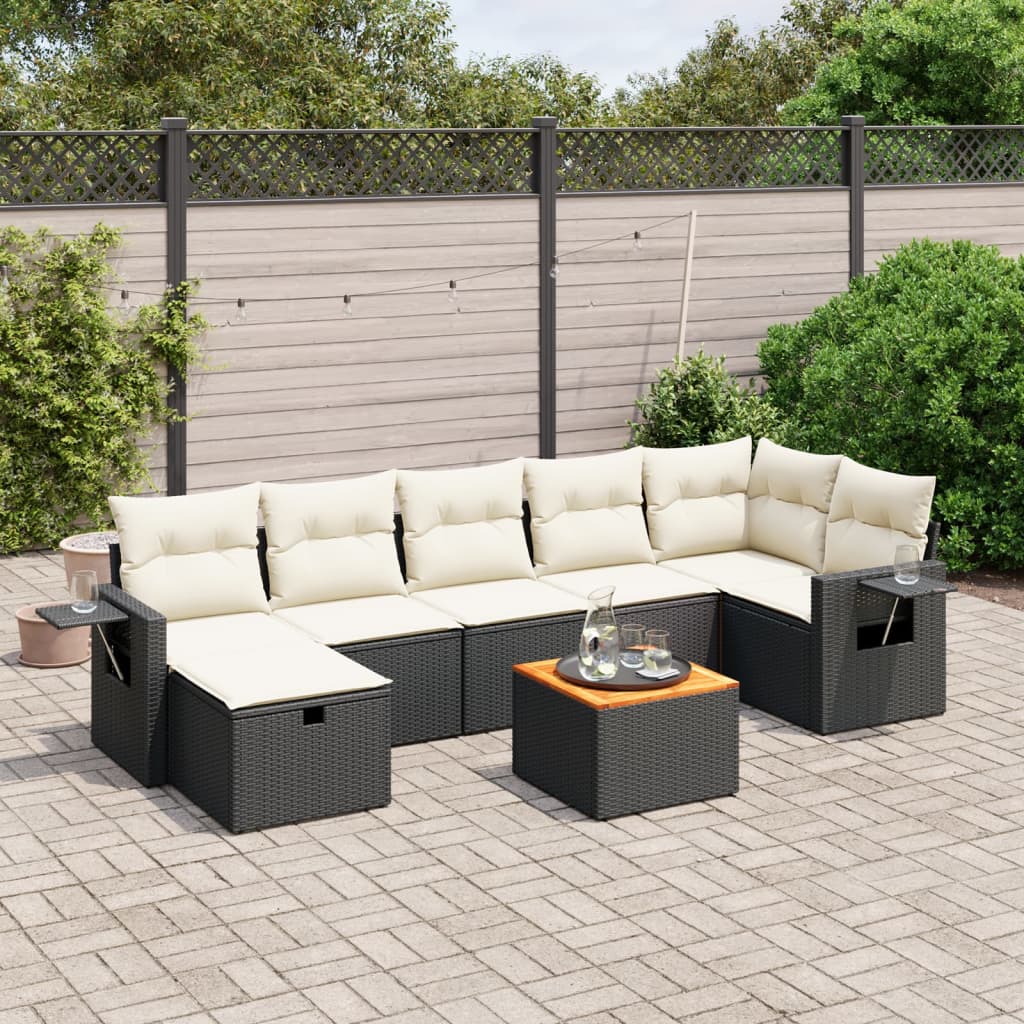 8 Piece Garden Sofa Set with Cushions Black Poly Rattan