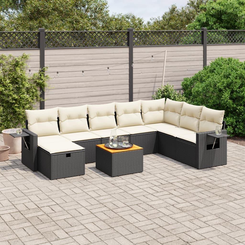 9 Piece Garden Sofa Set with Cushions Black Poly Rattan