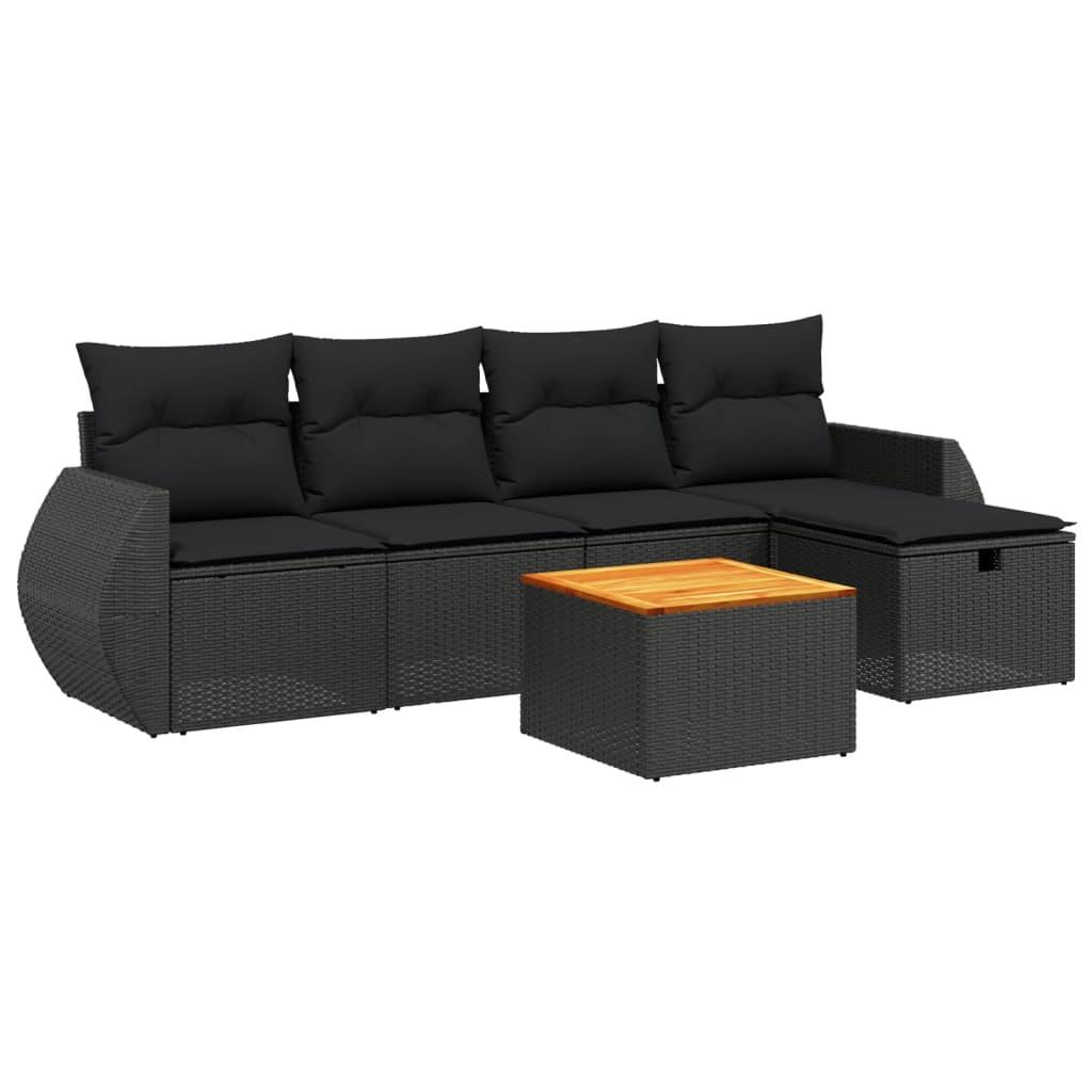 6 Piece Garden Sofa Set with Cushions Black Poly Rattan