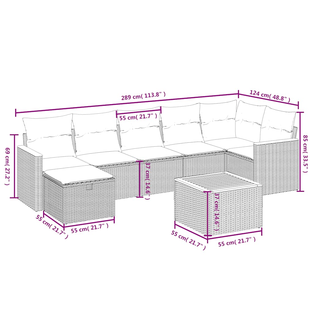 8 Piece Garden Sofa Set with Cushions Black Poly Rattan