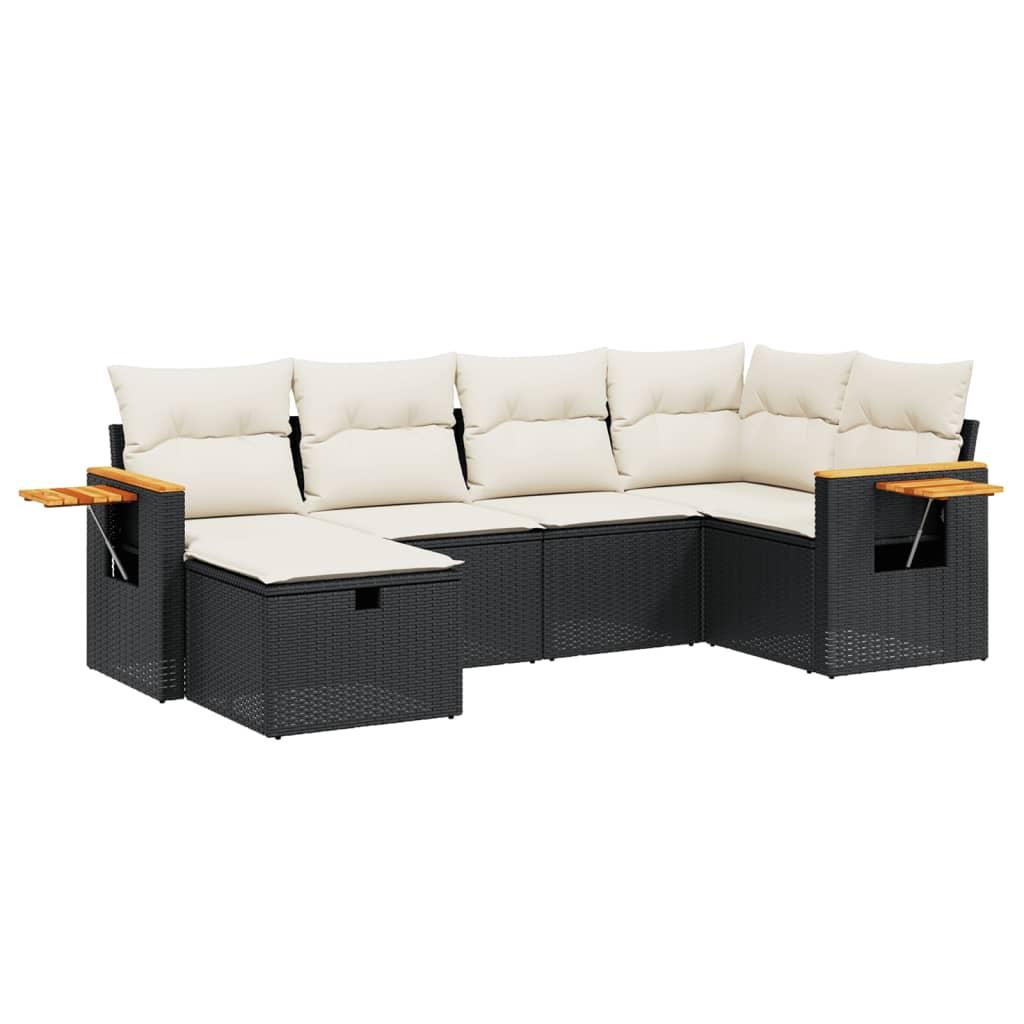 6 Piece Garden Sofa Set with Cushions Black Poly Rattan