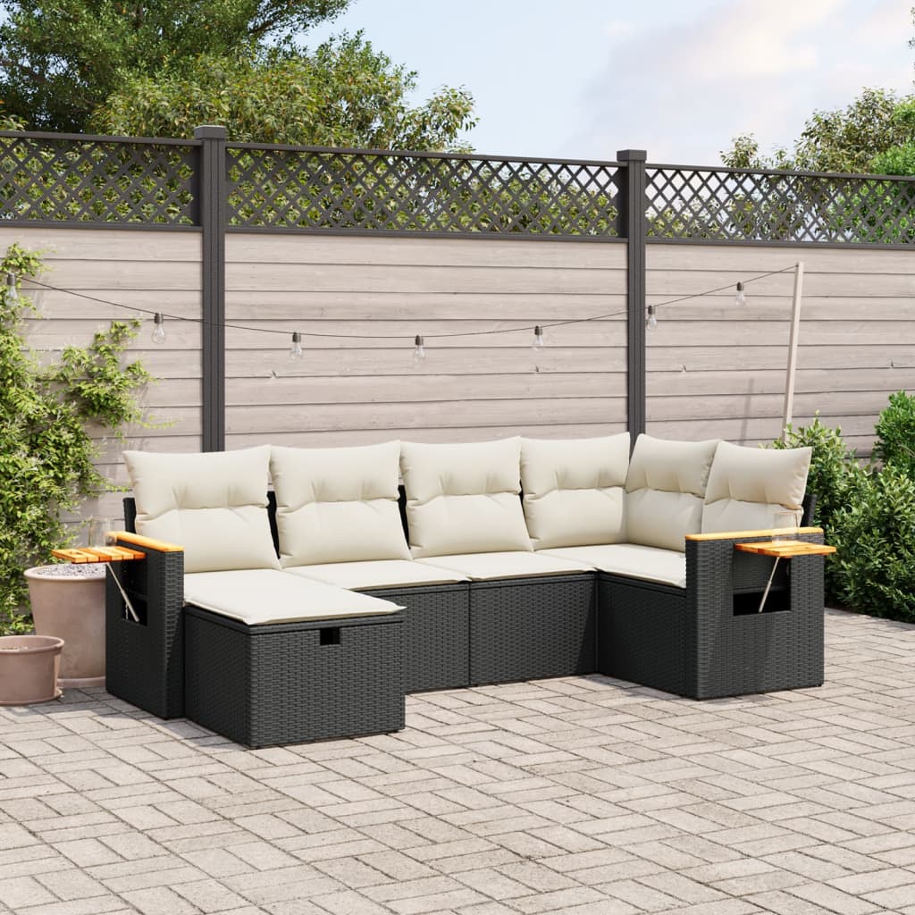 6 Piece Garden Sofa Set with Cushions Black Poly Rattan