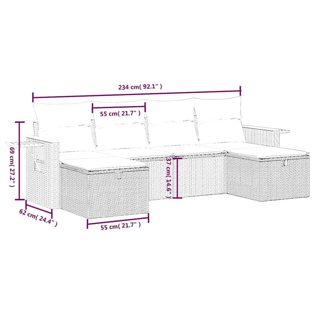 6 Piece Garden Sofa Set with Cushions Black Poly Rattan