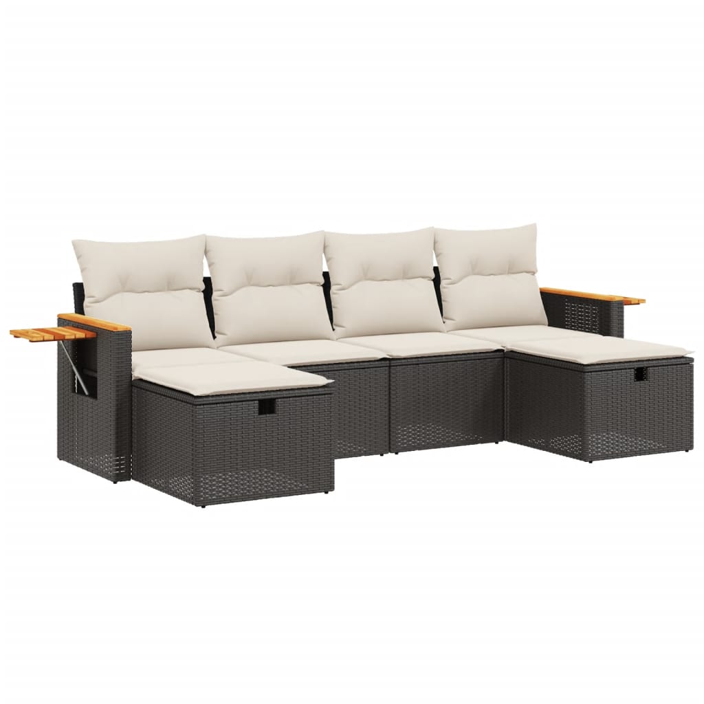 6 Piece Garden Sofa Set with Cushions Black Poly Rattan