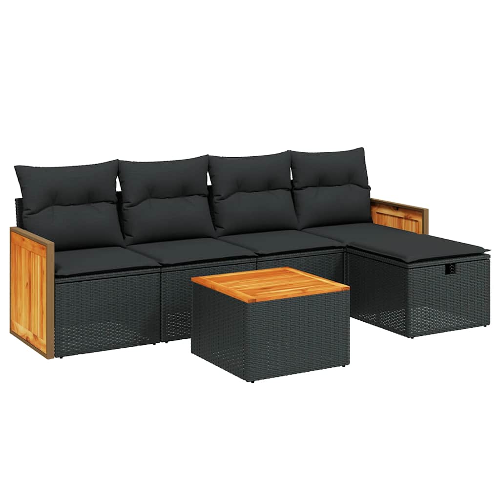 6 Piece Garden Sofa Set with Cushions Black Poly Rattan