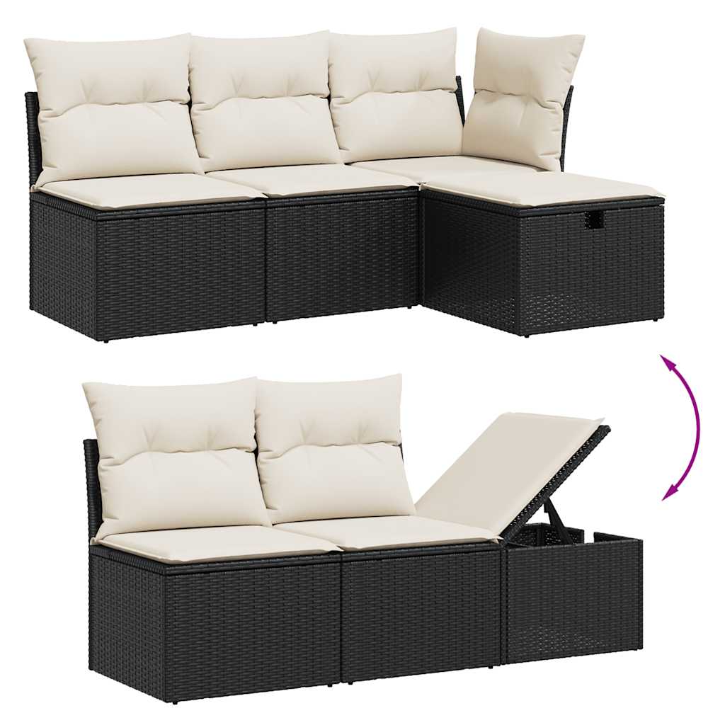 10 Piece Garden Sofa Set with Cushions Black Poly Rattan
