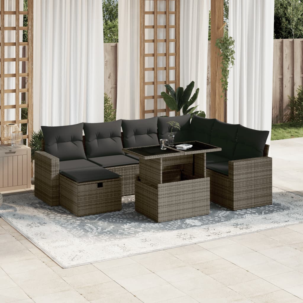 8 Piece Garden Sofa Set with Cushions Grey Poly Rattan