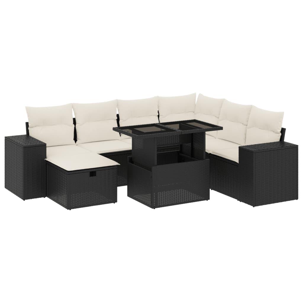 8 Piece Garden Sofa Set with Cushions Black Poly Rattan