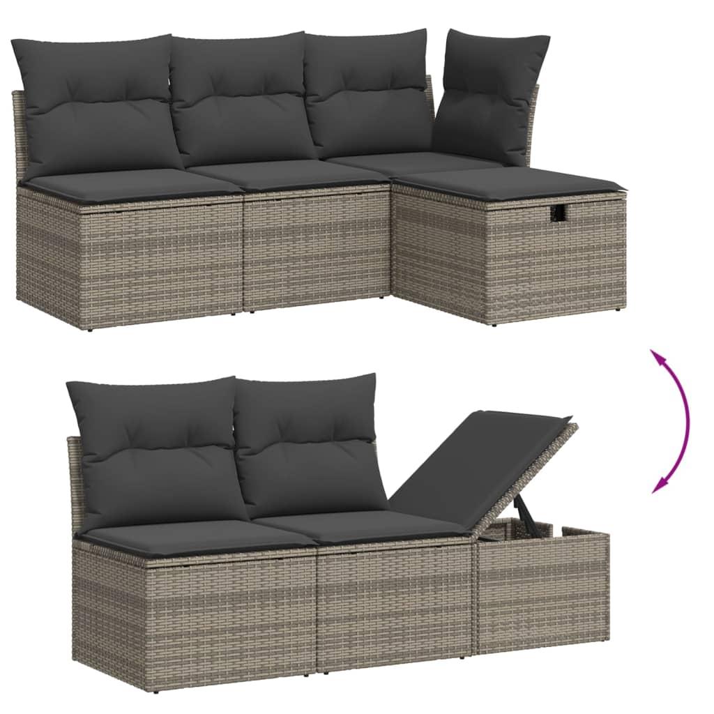 9 Piece Garden Sofa Set with Cushions Grey Poly Rattan