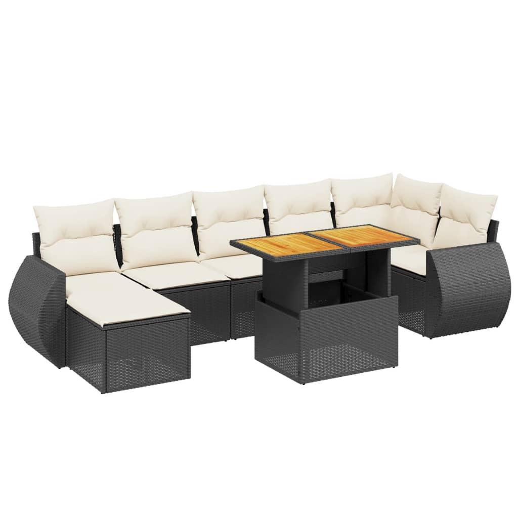 8 Piece Garden Sofa Set with Cushions Black Poly Rattan