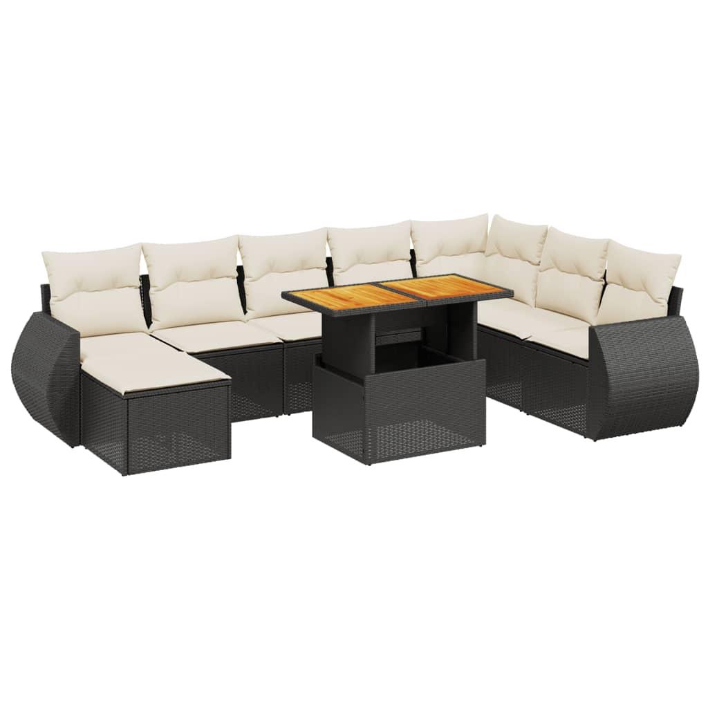 9 Piece Garden Sofa Set with Cushions Black Poly Rattan