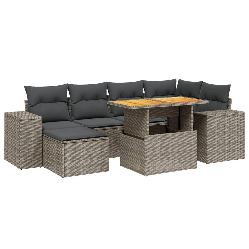 7 Piece Garden Sofa Set with Cushions Grey Poly Rattan