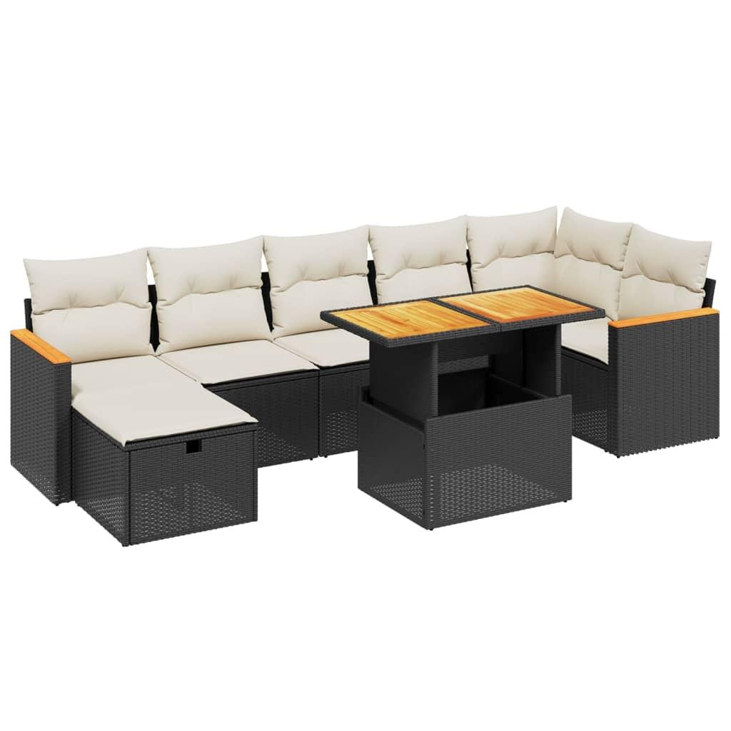 8 Piece Garden Sofa Set with Cushions Black Poly Rattan