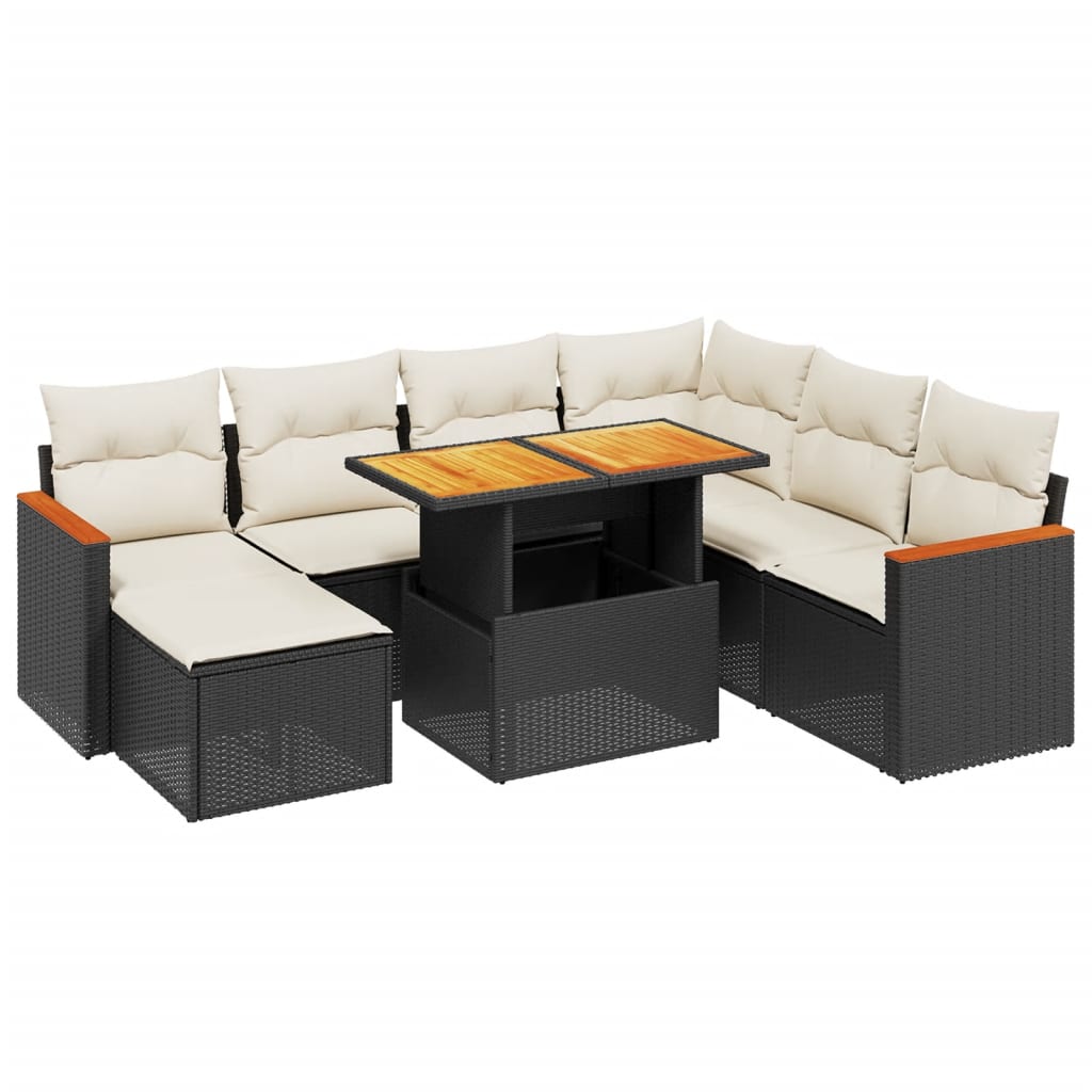 8 Piece Garden Sofa Set with Cushions Black Poly Rattan