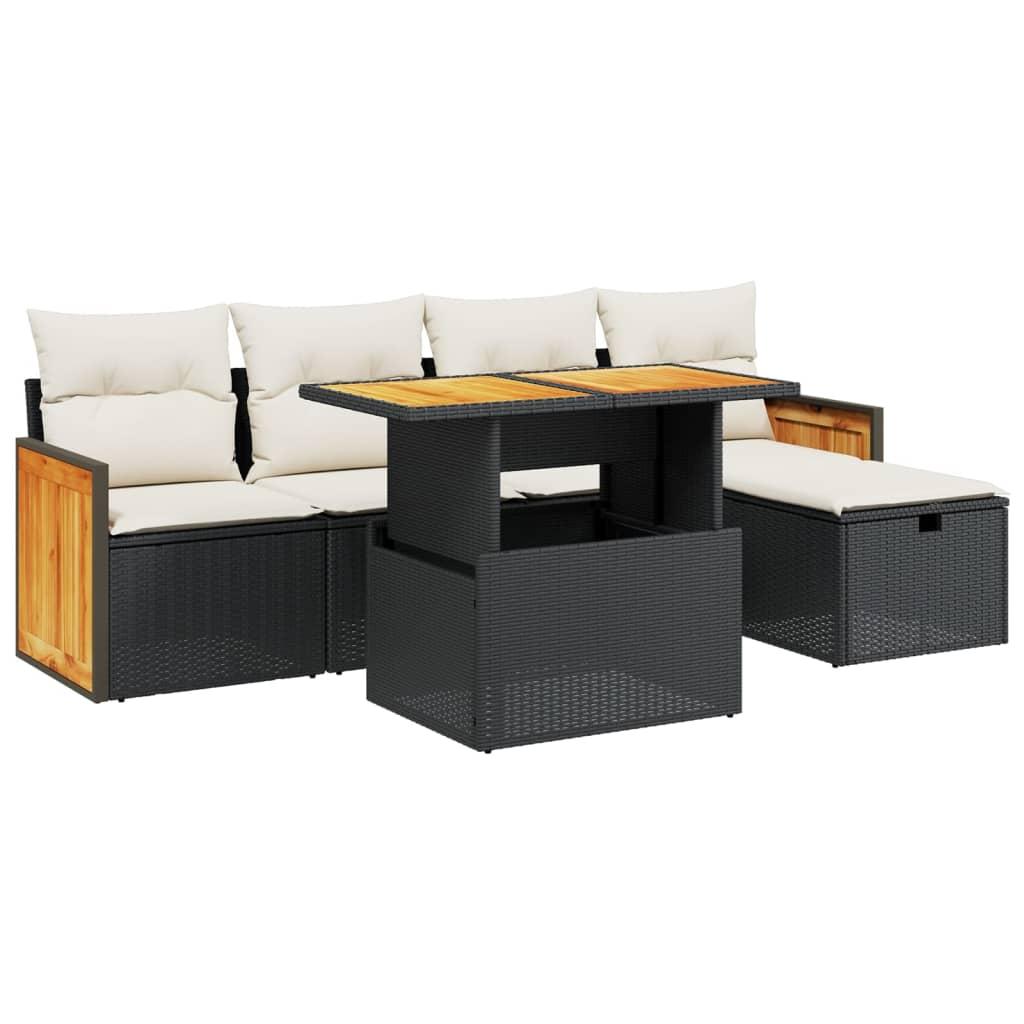 6 Piece Garden Sofa Set with Cushions Black Poly Rattan