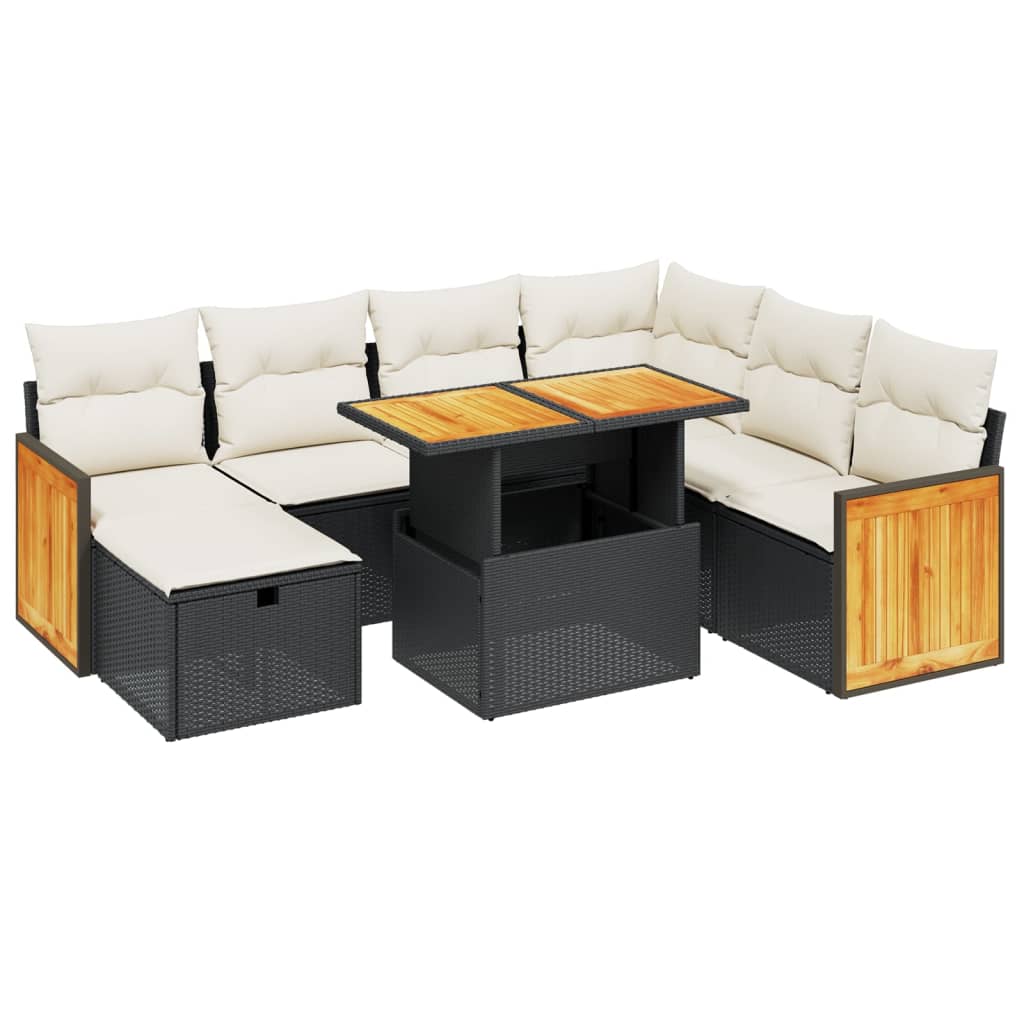 8 Piece Garden Sofa Set with Cushions Black Poly Rattan
