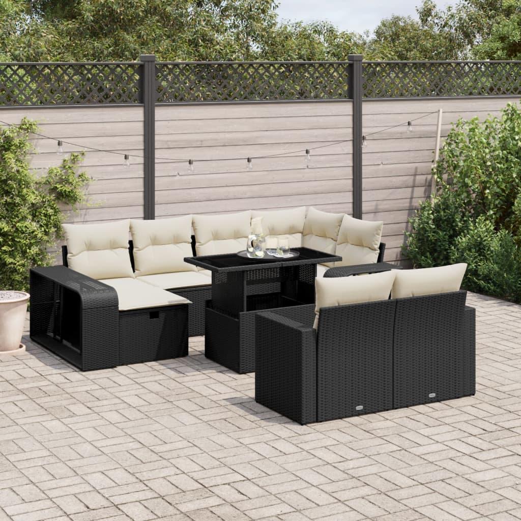 11 Piece Garden Sofa Set with Cushions Black Poly Rattan