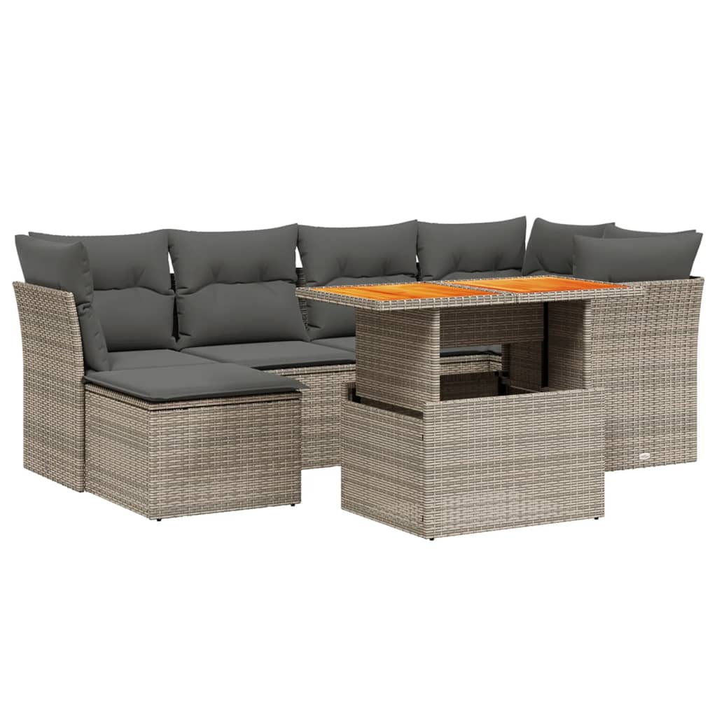 7 Piece Garden Sofa Set with Cushions Grey Poly Rattan