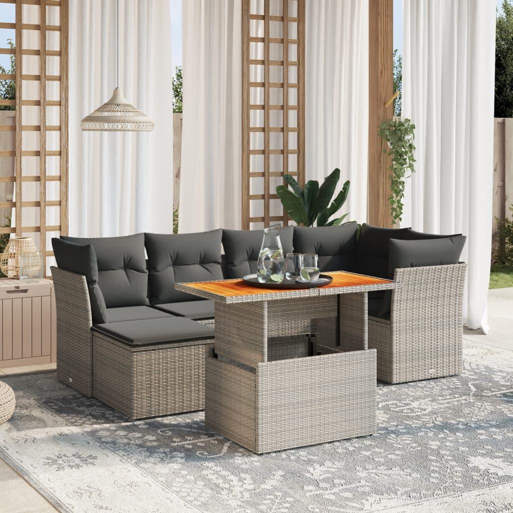 7 Piece Garden Sofa Set with Cushions Grey Poly Rattan