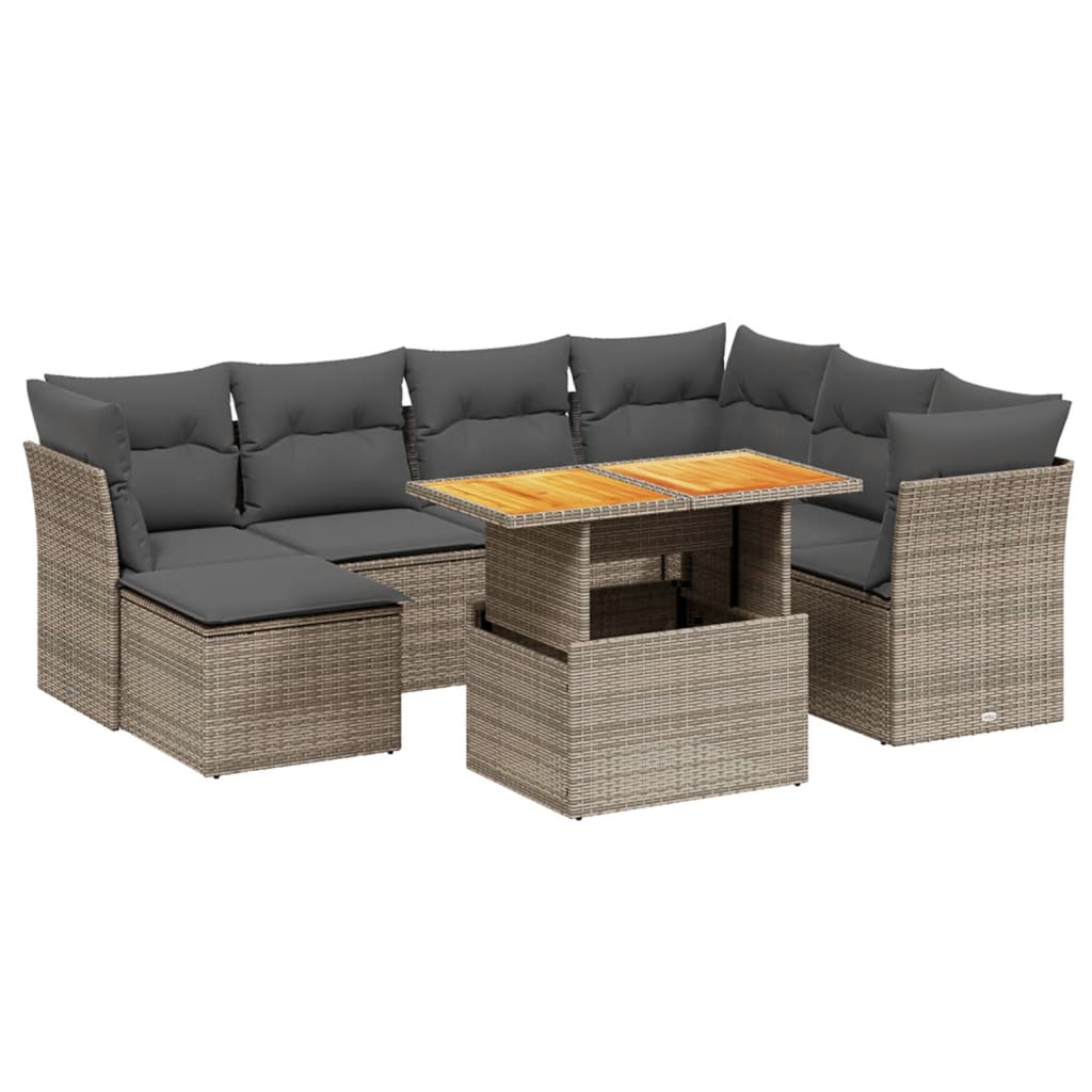 8 Piece Garden Sofa Set with Cushions Grey Poly Rattan
