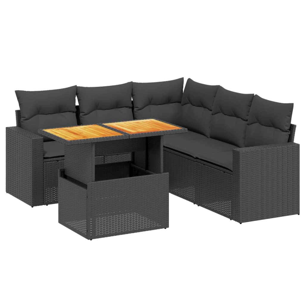6 Piece Garden Sofa Set with Cushions Black Poly Rattan