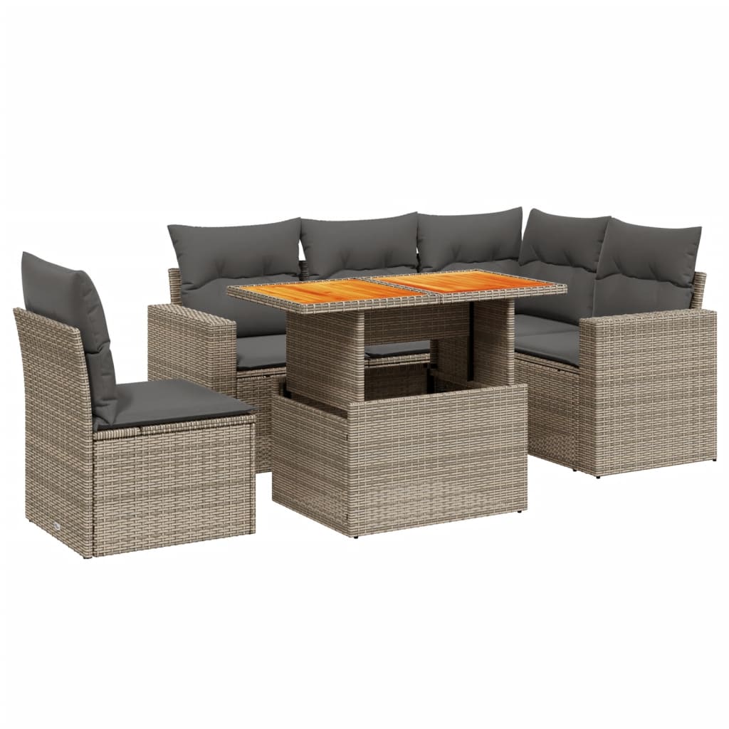6 Piece Garden Sofa Set with Cushions Grey Poly Rattan