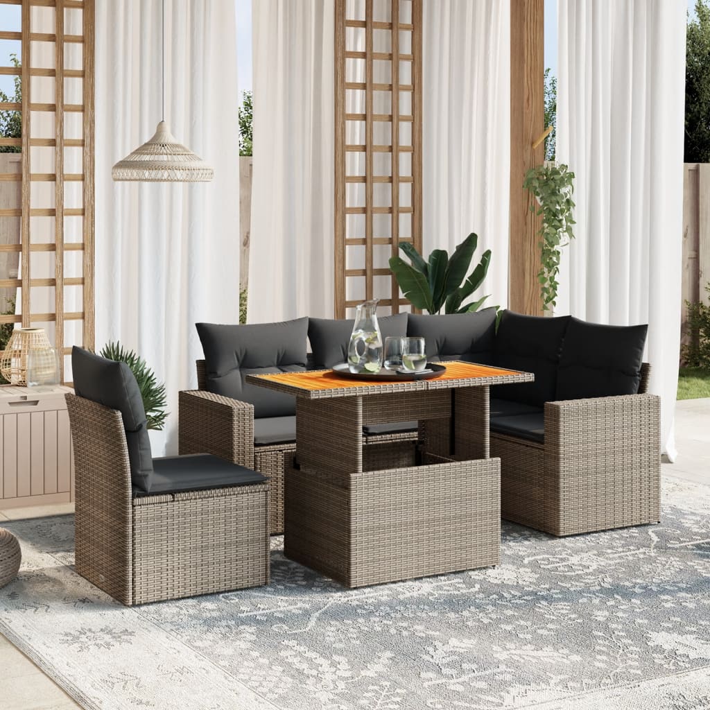 6 Piece Garden Sofa Set with Cushions Grey Poly Rattan