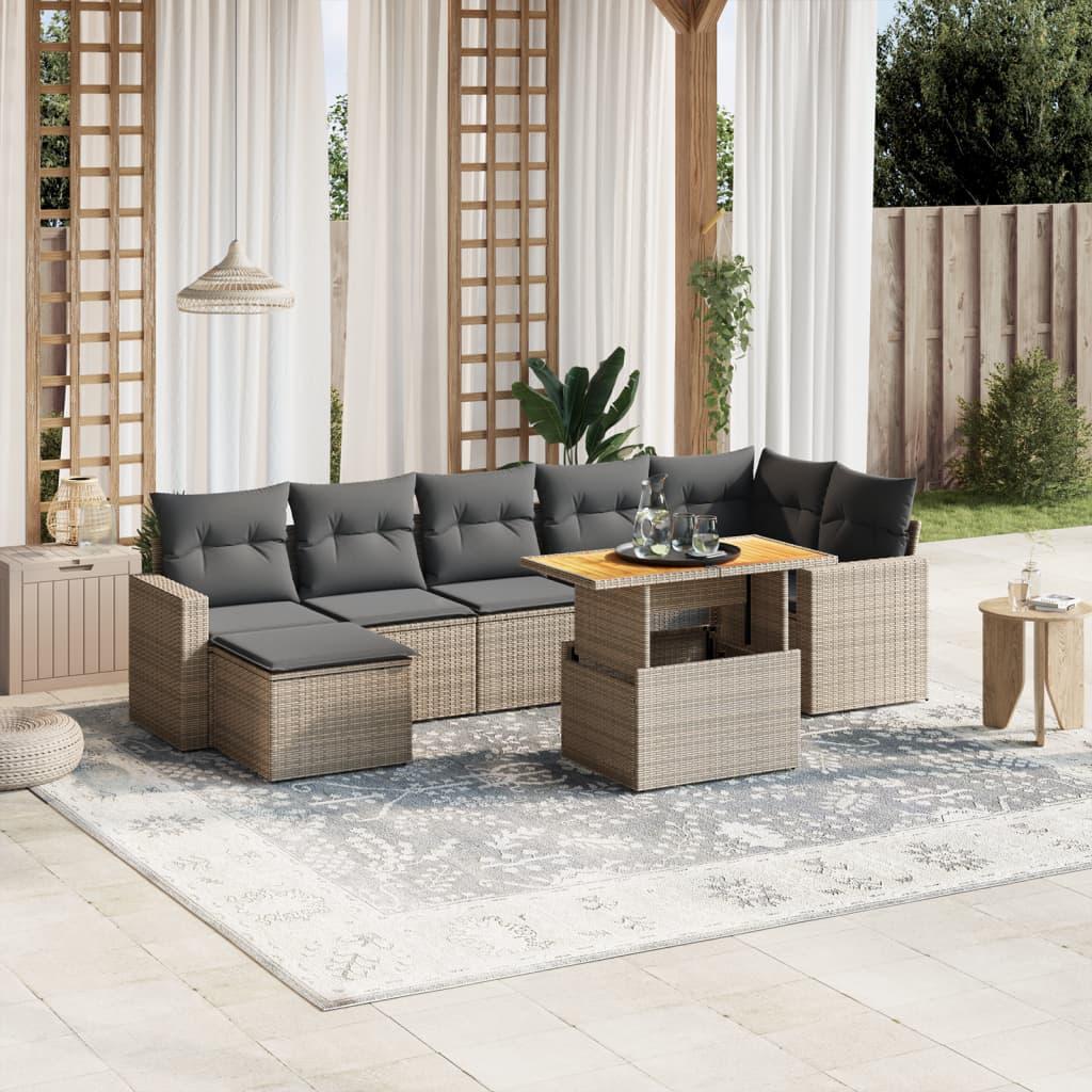 8 Piece Garden Sofa Set with Cushions Grey Poly Rattan