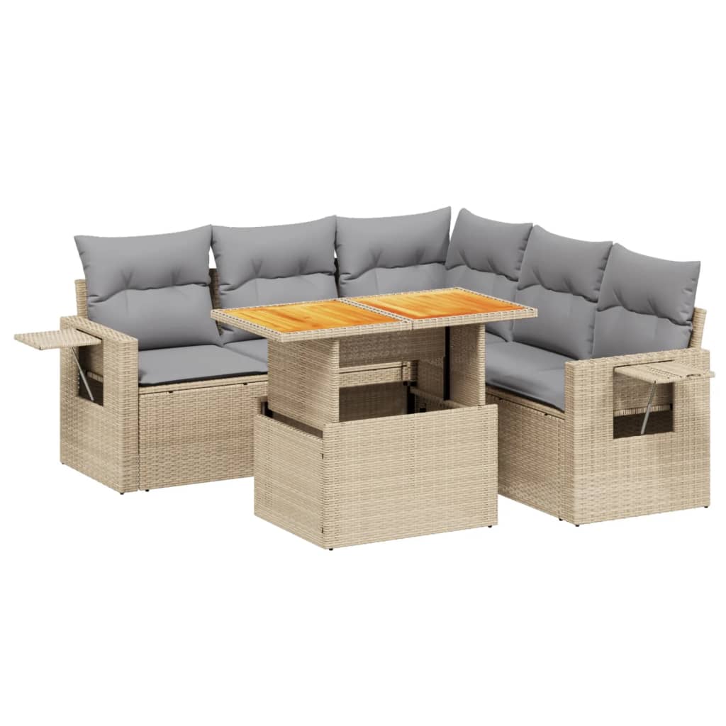 6 Piece Garden Sofa Set with Cushions Beige Poly Rattan