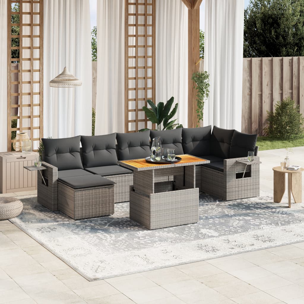 8 Piece Garden Sofa Set with Cushions Grey Poly Rattan