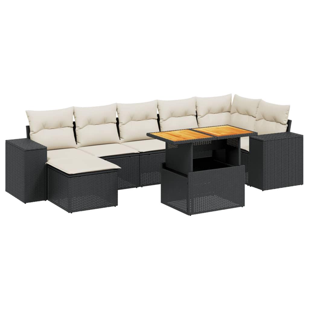 8 Piece Garden Sofa Set with Cushions Black Poly Rattan