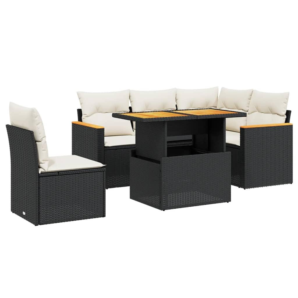 6 Piece Garden Sofa Set with Cushions Black Poly Rattan