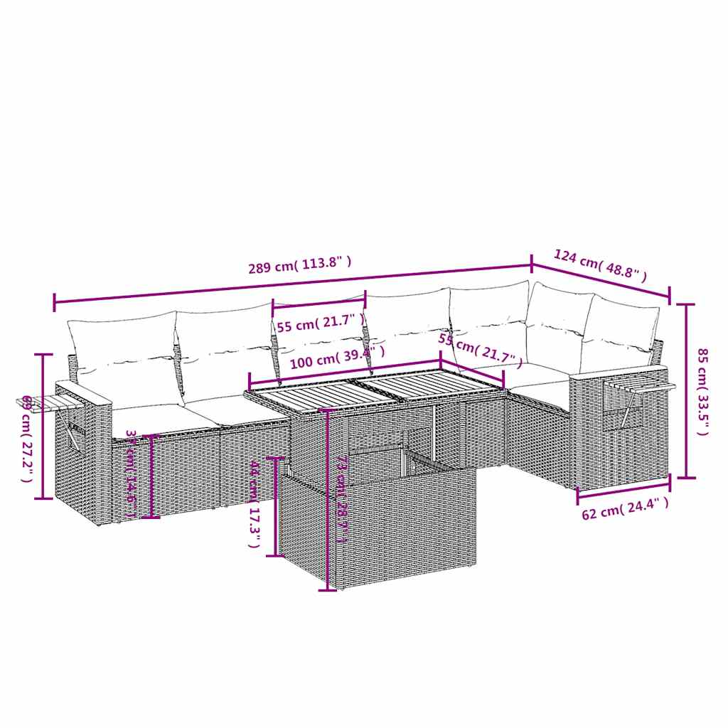 7 Piece Garden Sofa Set with Cushions Black Poly Rattan