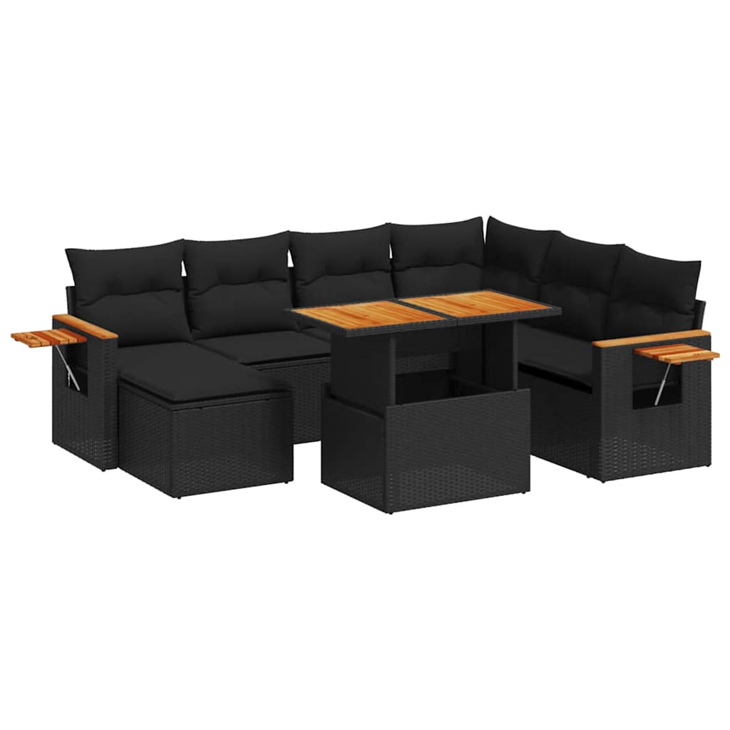 8 Piece Garden Sofa Set with Cushions Black Poly Rattan