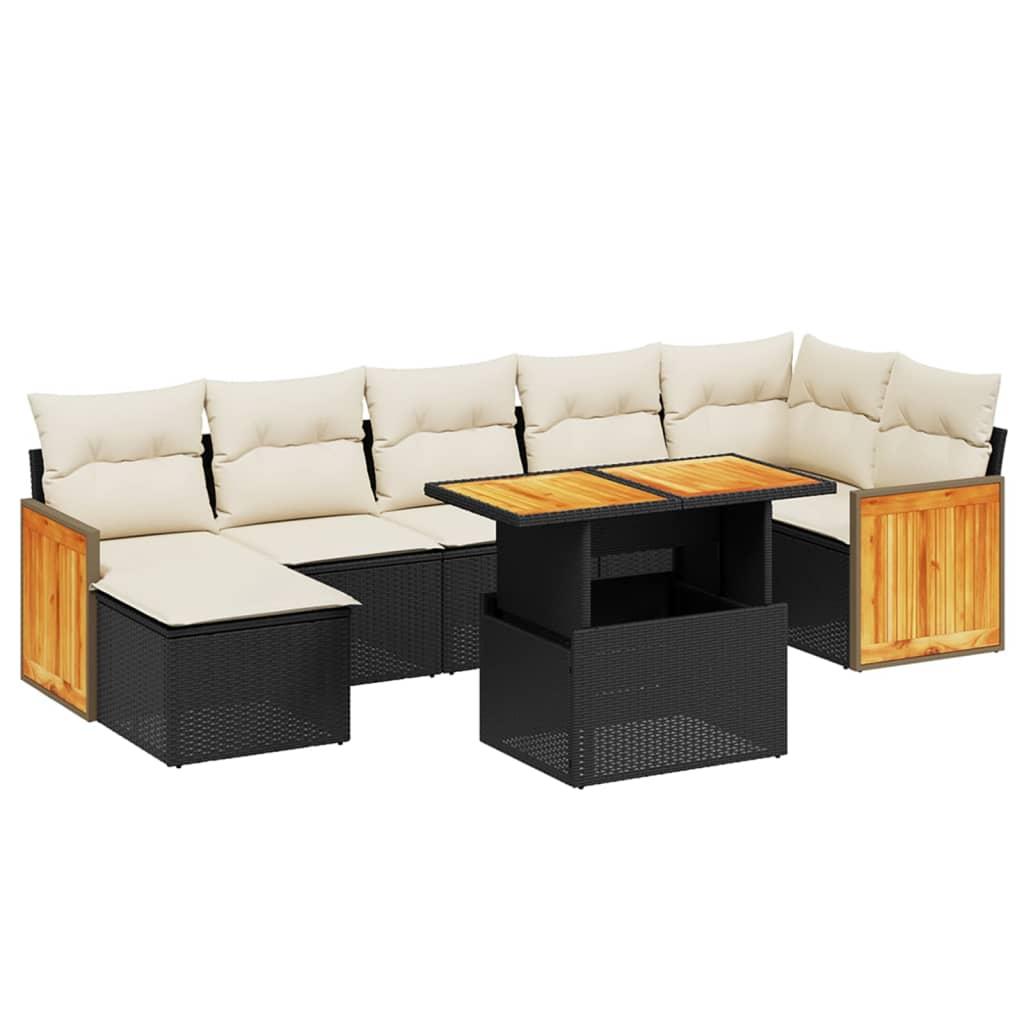 8 Piece Garden Sofa Set with Cushions Black Poly Rattan