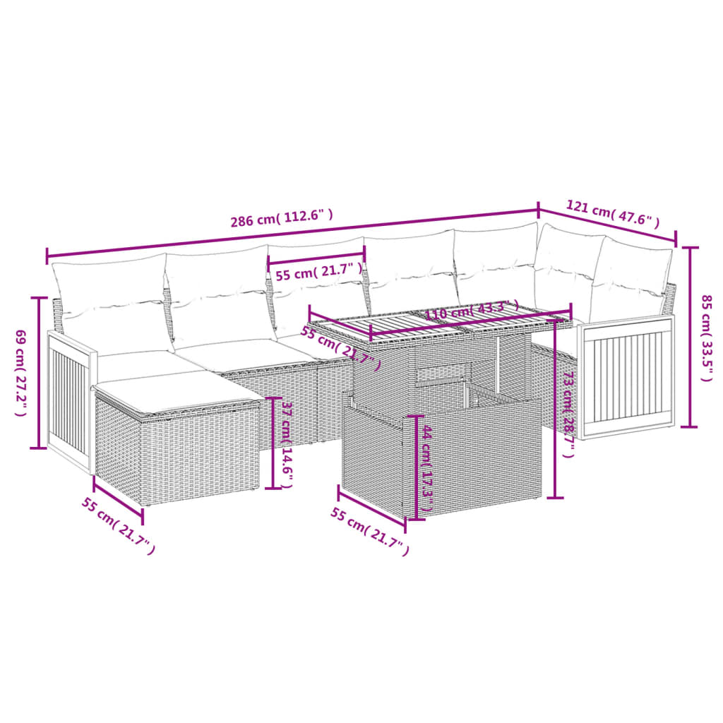 8 Piece Garden Sofa Set with Cushions Grey Poly Rattan