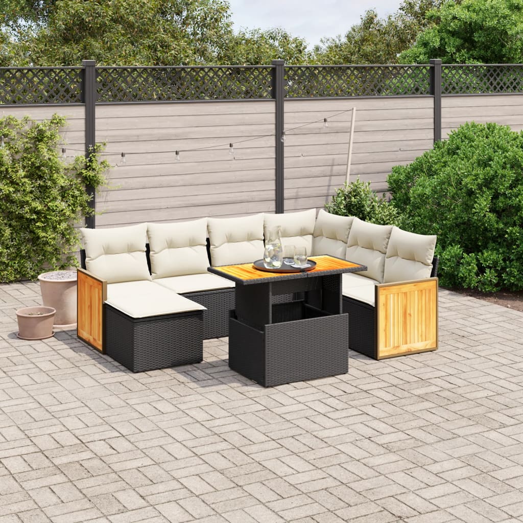 8 Piece Garden Sofa Set with Cushions Black Poly Rattan