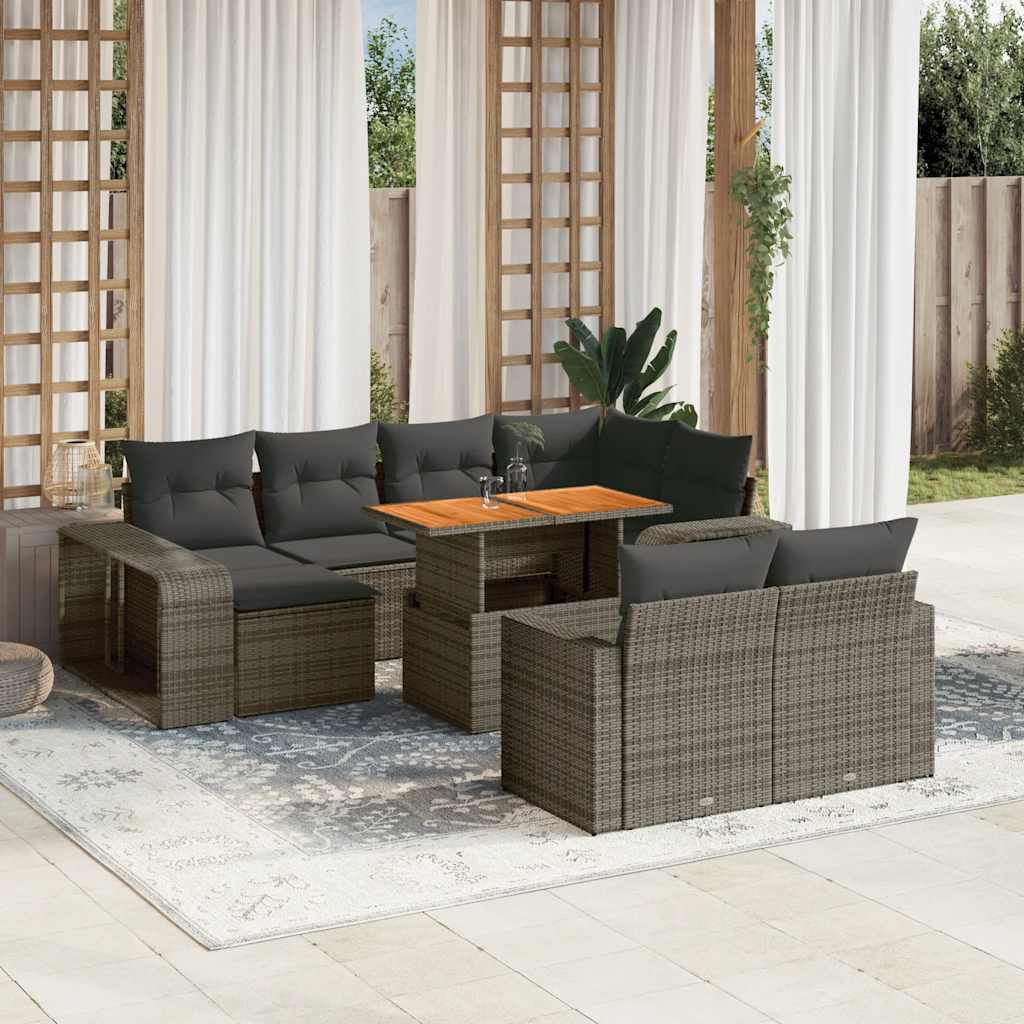 11 Piece Garden Sofa Set with Cushions Grey Poly Rattan
